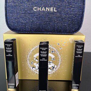 Chanel Always Brilliant Lip Gloss Trio Set Blue Bag Clutch 722 712 119 Glossimer